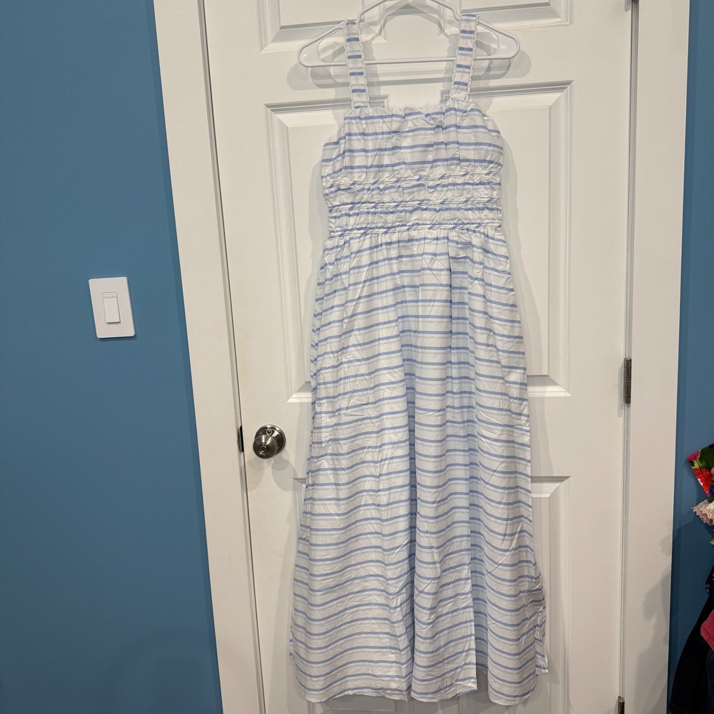 Altar'd State Blue and White Striped Smocked Maxi Dress Size Small